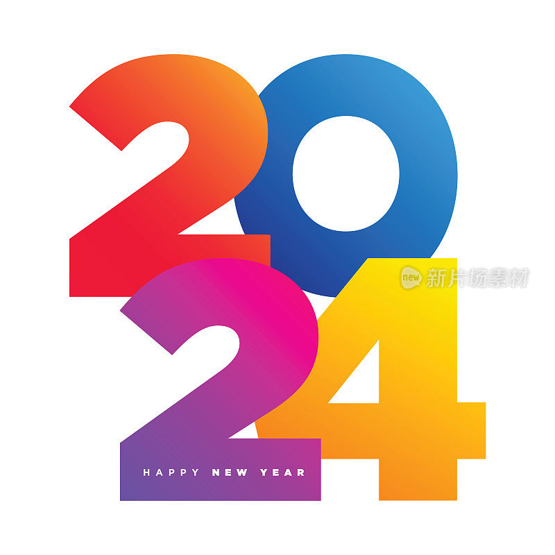 2024. 新年快乐。抽象数字上的背景矢量插图。节日横幅设计贺卡，邀请，日历等矢量股票插图